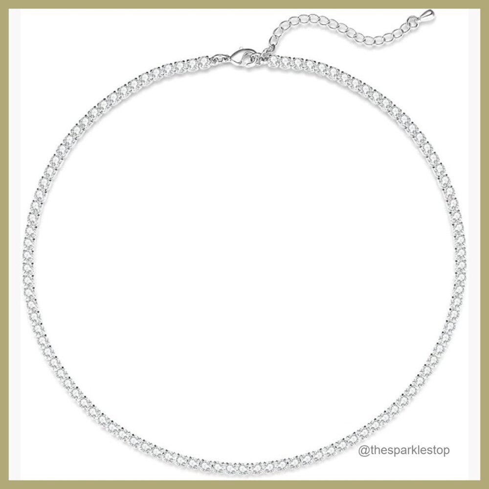 14K Gold Plated Rhinestone Tennis Choker Necklace 3mm Dainty Zirconia